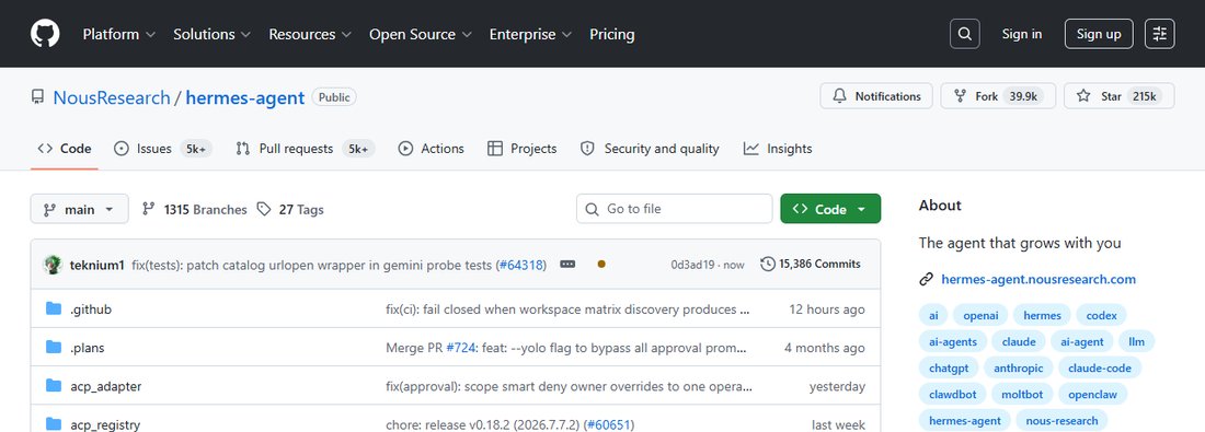 Hermes Agent 官方 GitHub 專案頁