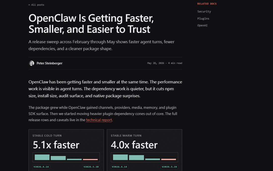 OpenClaw 官方效能報告:冷啟動快 5.1 倍